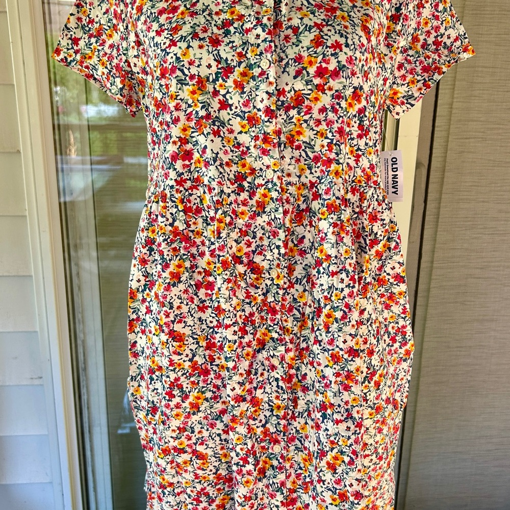 Old Navy Flutter Sleeve Red and Orange Sundress